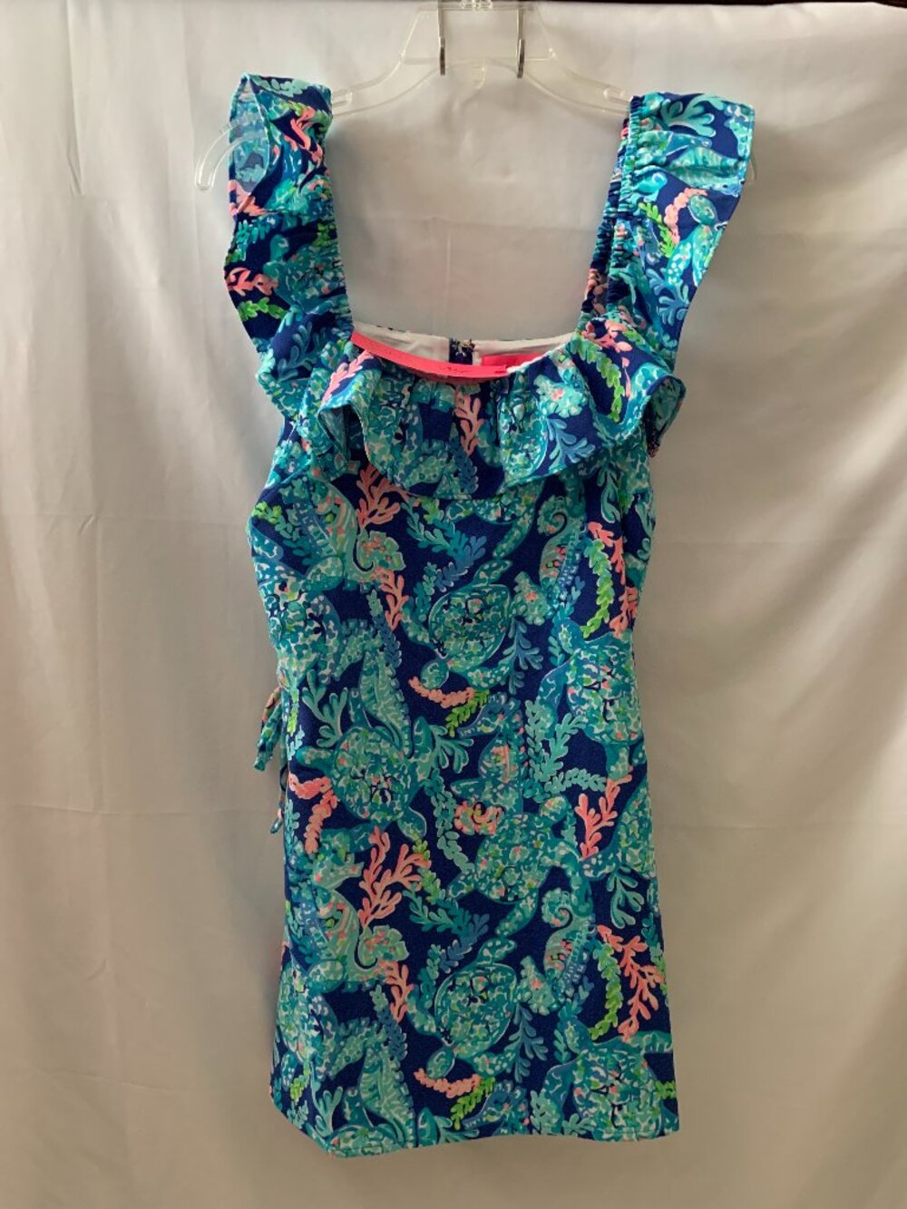 LILLY PULITZER Turtle Villa Zoya Ruffle Romper in Corsica Blue Sz 6